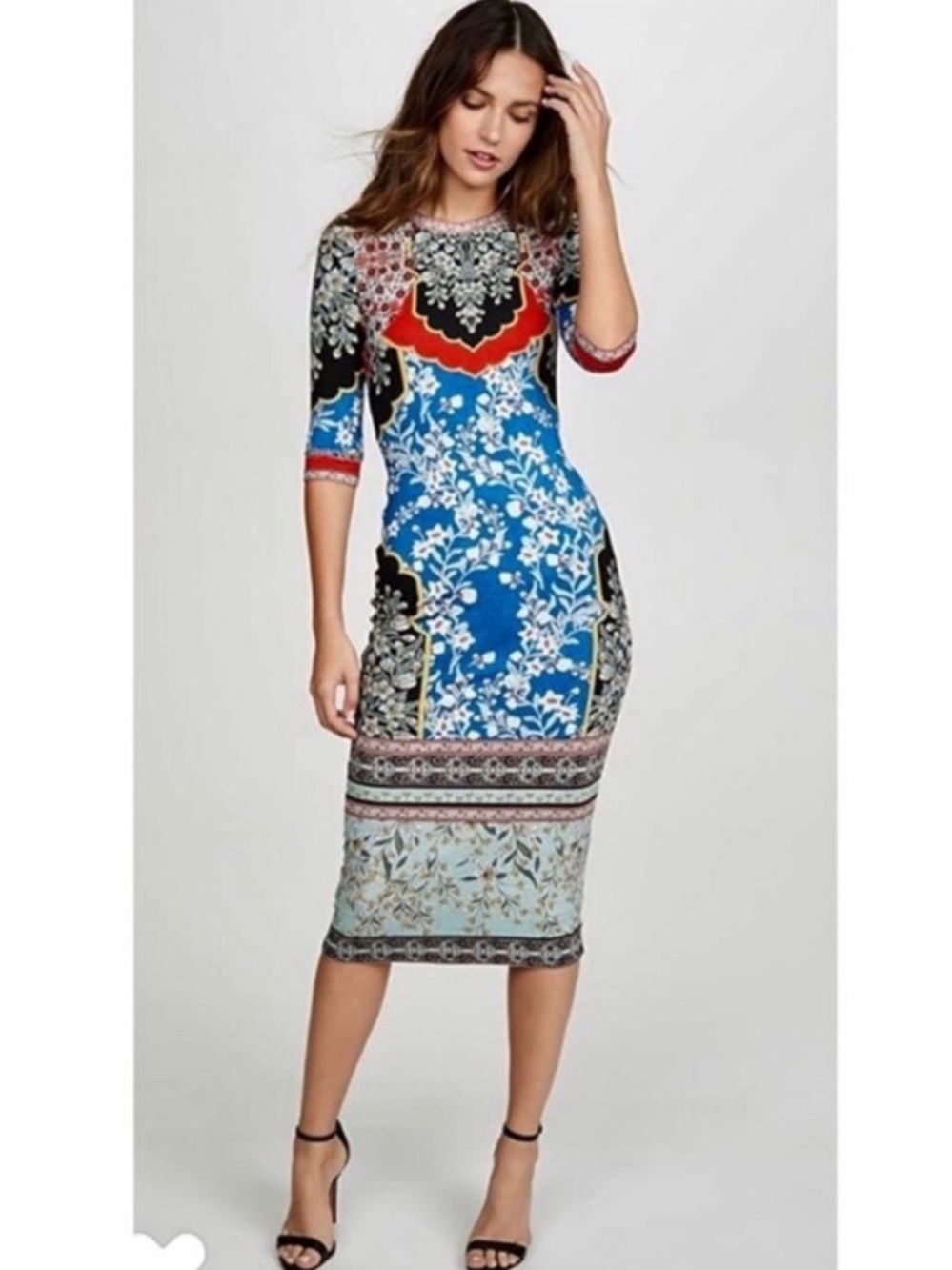 Alice + Olivia - Delora Fitted Mock Neck Midi Dress - Size 6